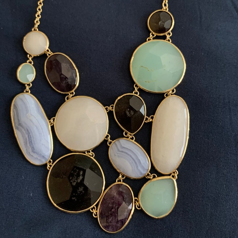 Stella & Dot Multi-Gemstone Statement Necklace in Mint, Black, Cream, Lavender